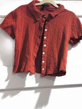 Forever 21 Burnt Orange Collared Button down Crop top